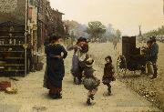 Frederick james shields An impromptu dance a scene on the Chelsea Embankment oil painting